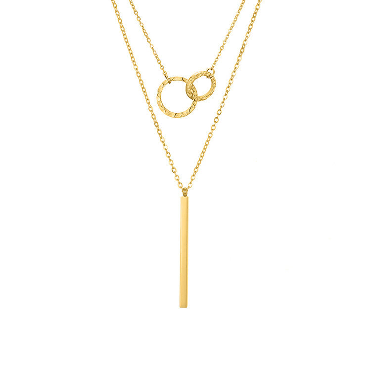 Geometric Double Layer Necklaces For Women, 304 Stainless Steel Steel Color With Electroplated Finish And Thin Chain