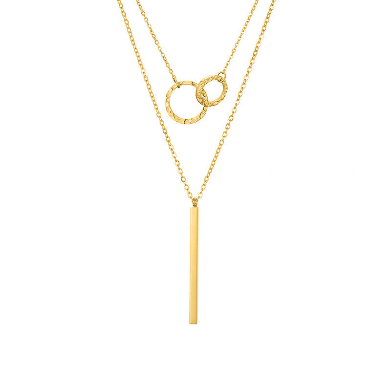 Geometric Double Layer Necklaces For Women, 304 Stainless Steel Steel Color With Electroplated Finish And Thin Chain