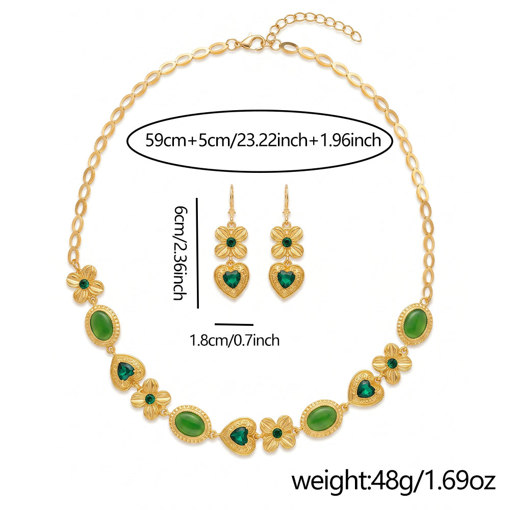 Geometric Jewelry Set For Women Featuring Water Plating Craft, Golden Plated Copper With Cat's Eye Stone Inlay And Cable Chain