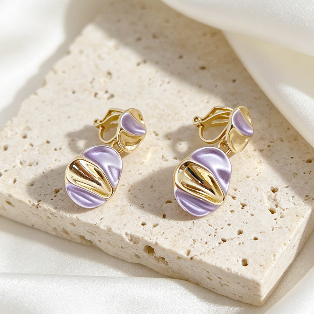 Geometric Purple Clip Earrings For Women In Zinc Alloy With Stoving Varnish Finish, Featuring Clip-On Style