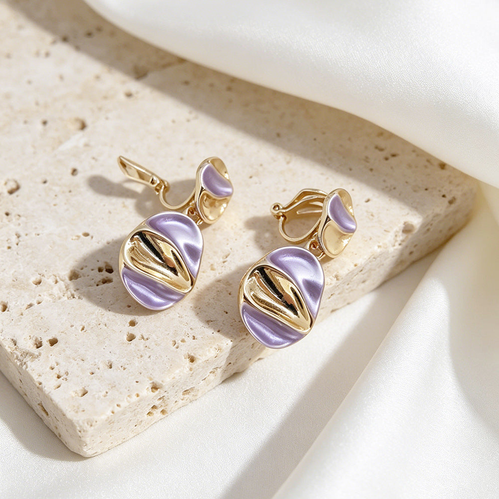 Geometric Purple Clip Earrings For Women In Zinc Alloy With Stoving Varnish Finish, Featuring Clip-On Style