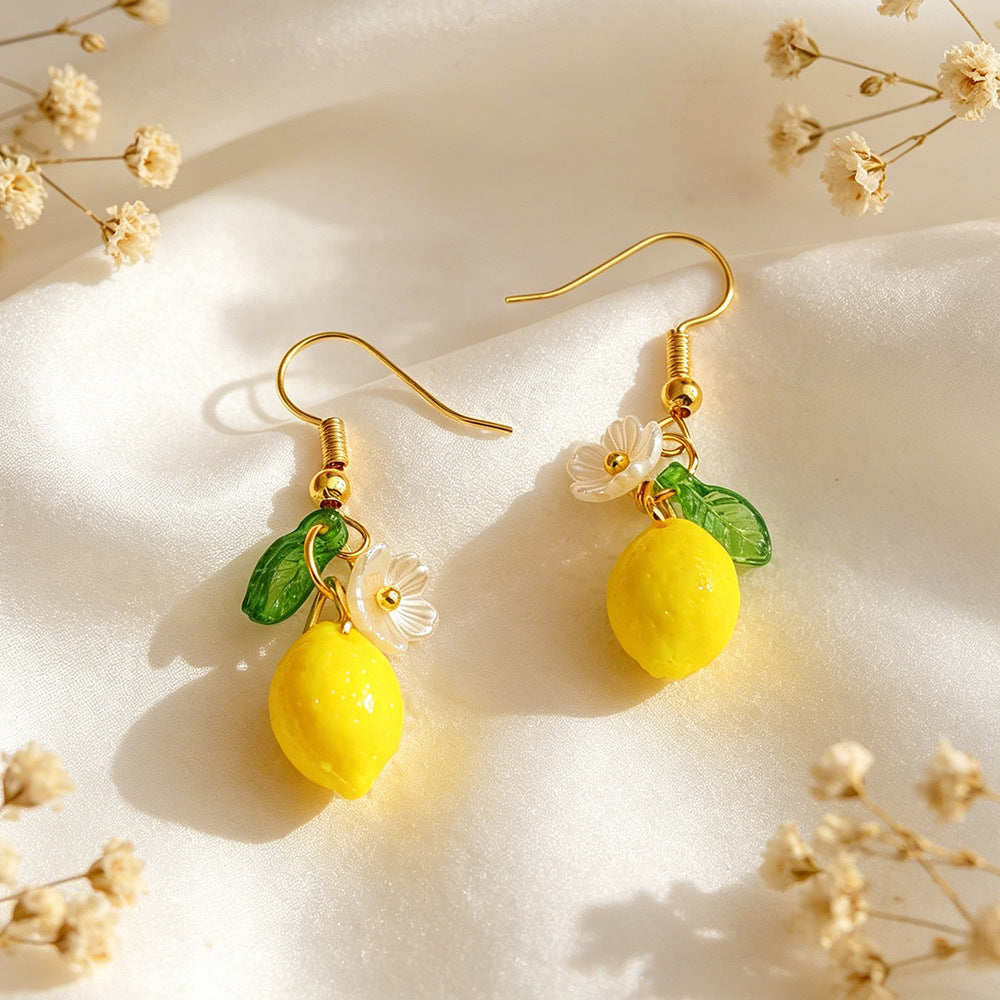 Handmade Sweet Lemon Clip Earrings For Women In Yellow Acrylic