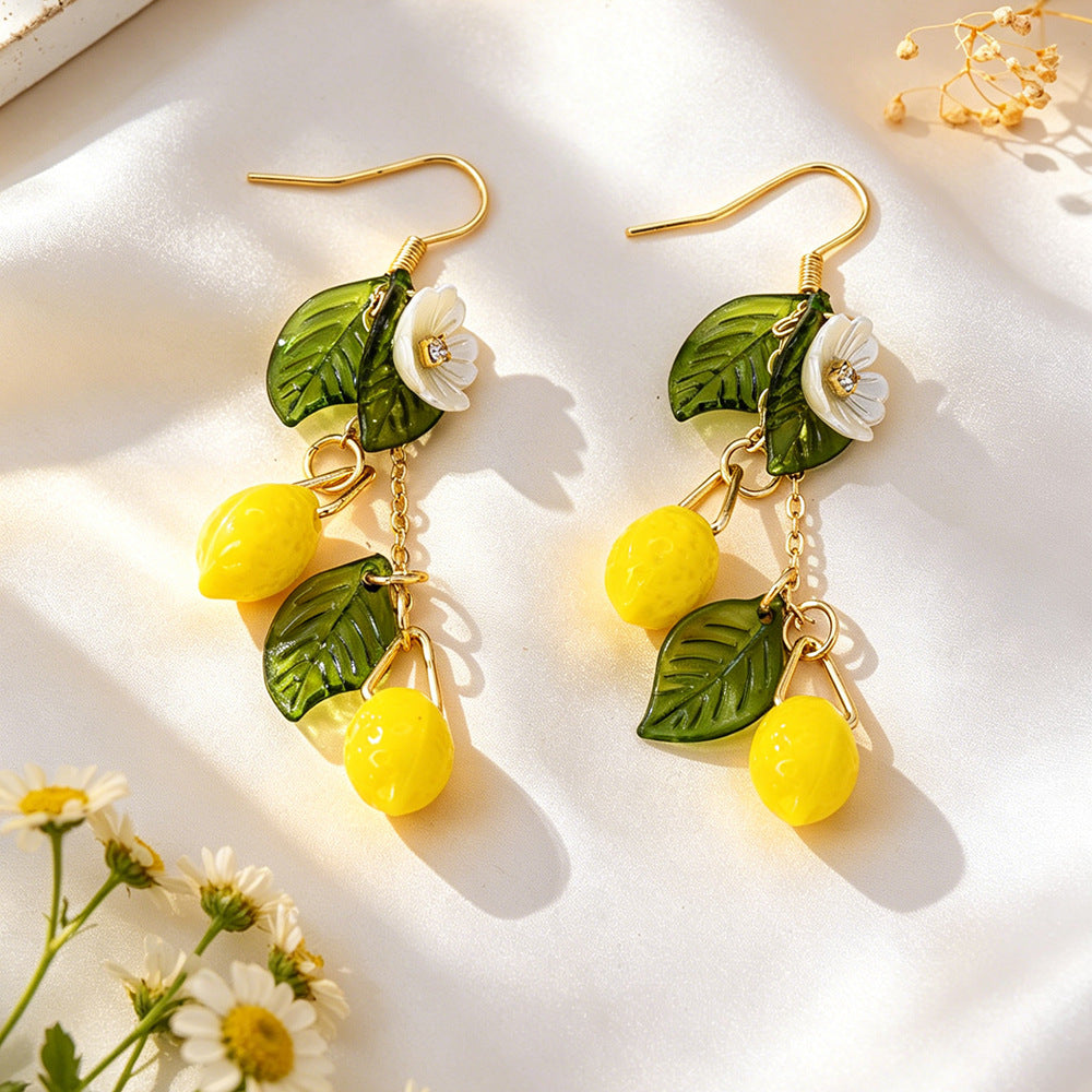 Handmade Sweet Lemon Clip Earrings For Women In Yellow Acrylic