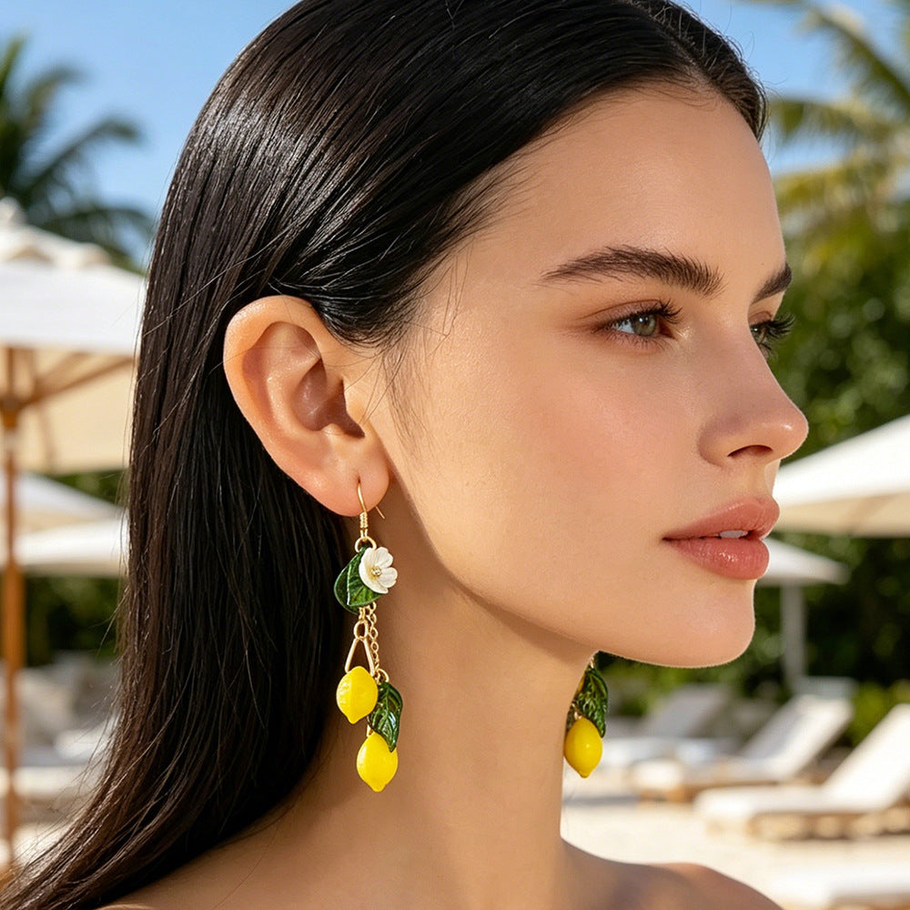 Handmade Sweet Lemon Clip Earrings For Women In Yellow Acrylic