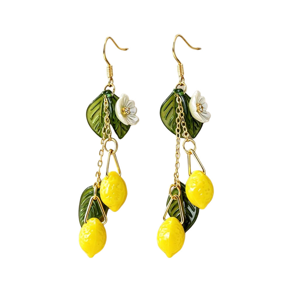 Handmade Sweet Lemon Clip Earrings For Women In Yellow Acrylic