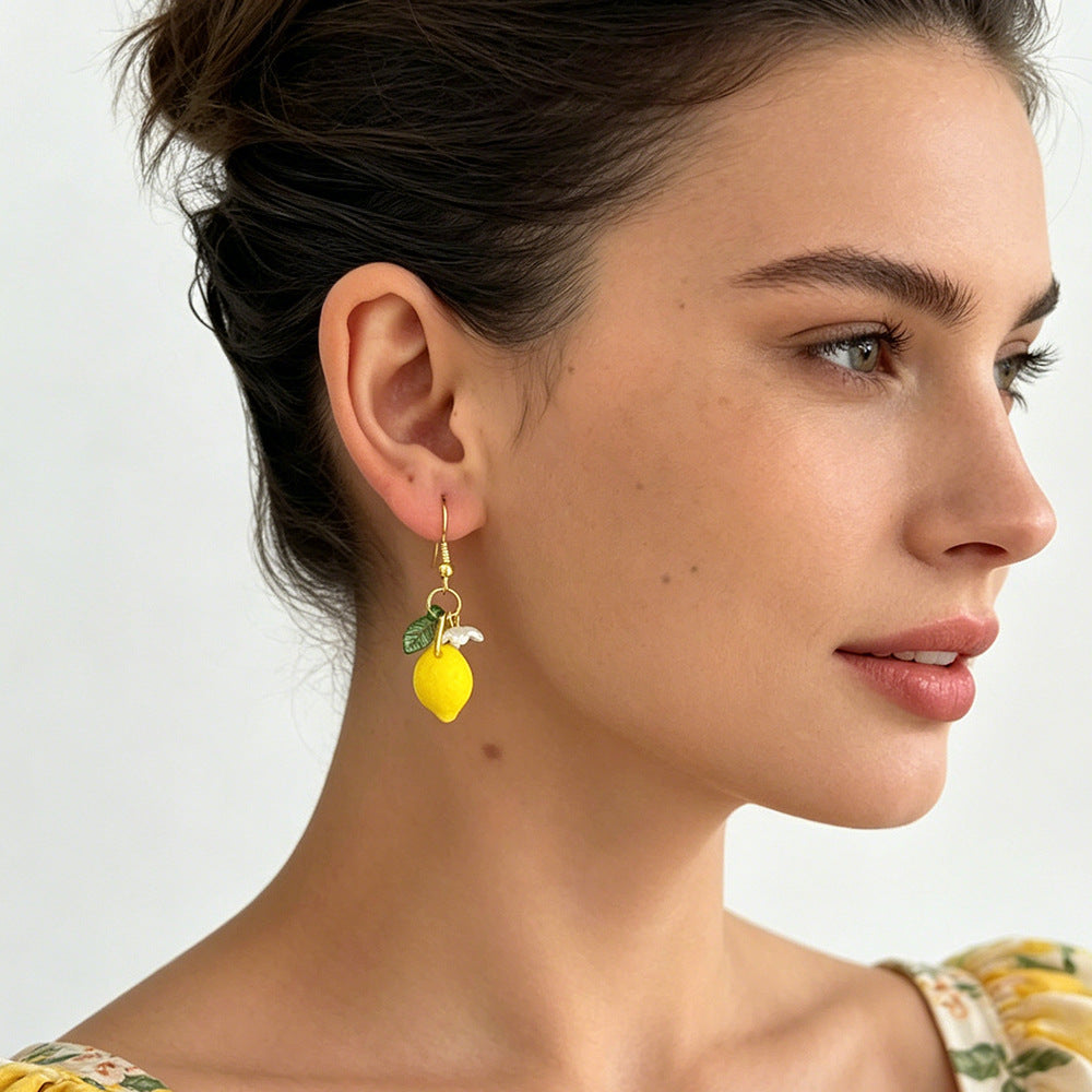 Handmade Sweet Lemon Clip Earrings For Women In Yellow Acrylic