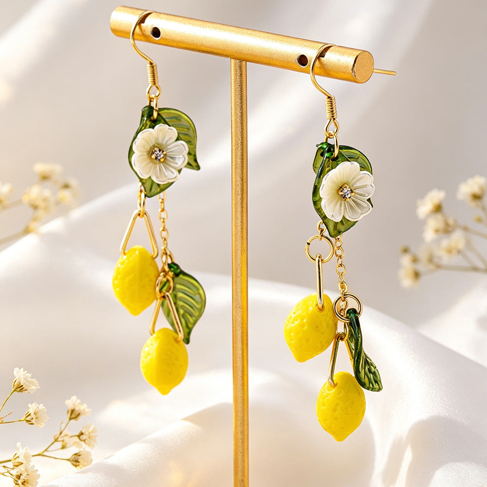 Handmade Sweet Lemon Clip Earrings For Women In Yellow Acrylic