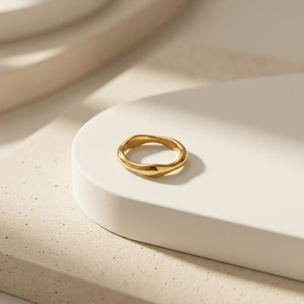 Geometric Electroplated Rings For Women In 304 Stainless Steel With 18K Real Gold PVD Coating And Zircon Inlay