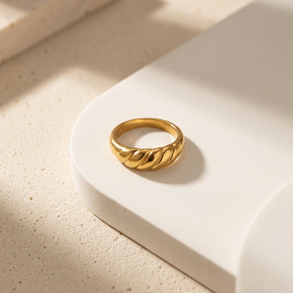 Geometric Electroplated Rings For Women In 304 Stainless Steel With 18K Real Gold PVD Coating And Zircon Inlay