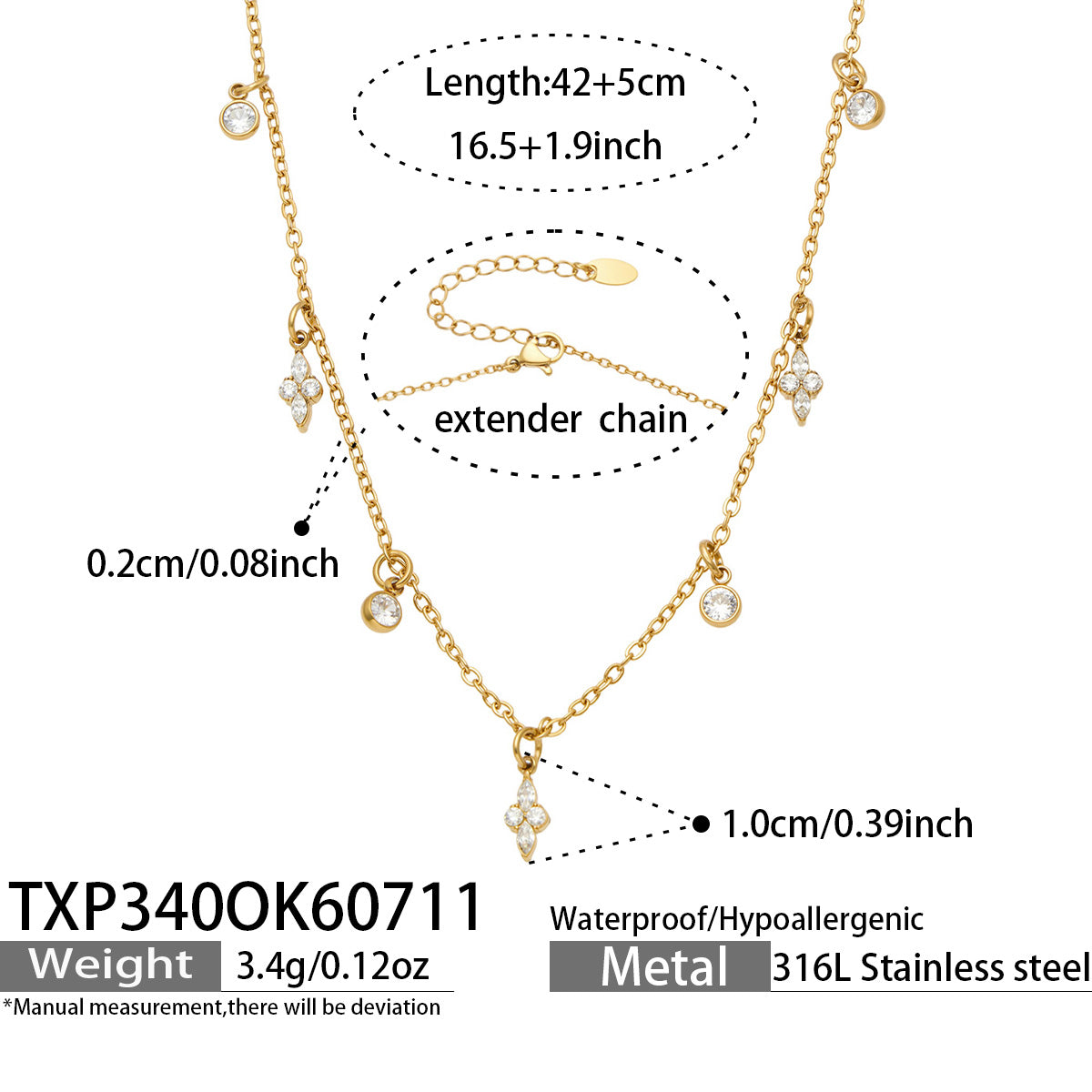 Geometric CNC Bracelets In IG Style, 316 Stainless Steel With 18K Gold Plated PVD Coating And Zircon Inlay Chain