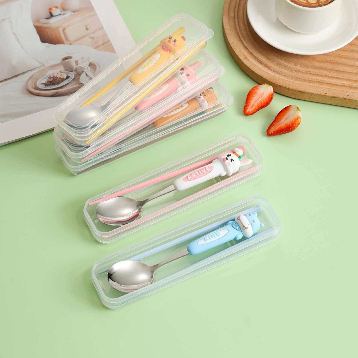 Cute Cartoon Tableware With 304 Stainless Steel Inner Liner, Portable And Foldable Design For Kitchen And Dining