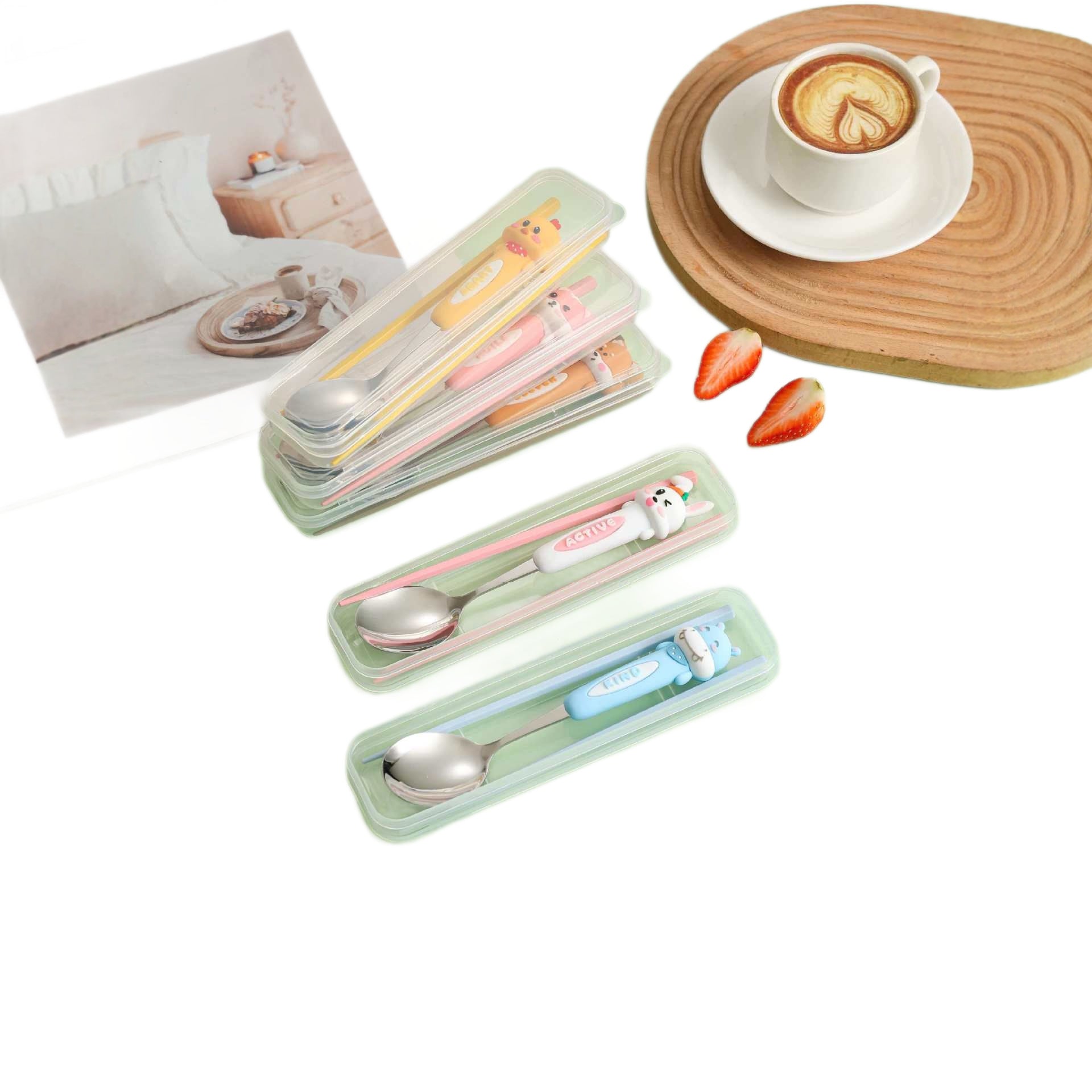 Cute Cartoon Tableware With 304 Stainless Steel Inner Liner, Portable And Foldable Design For Kitchen And Dining