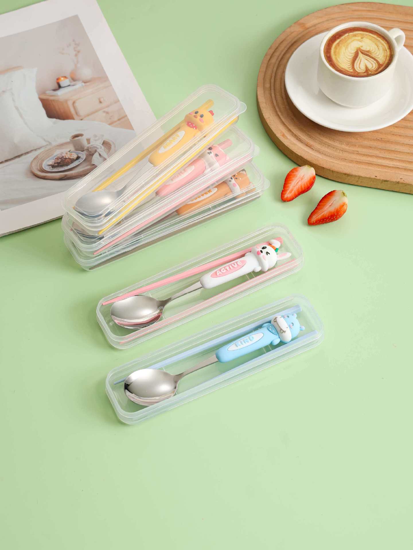Cute Cartoon Tableware With 304 Stainless Steel Inner Liner, Portable And Foldable Design For Kitchen And Dining