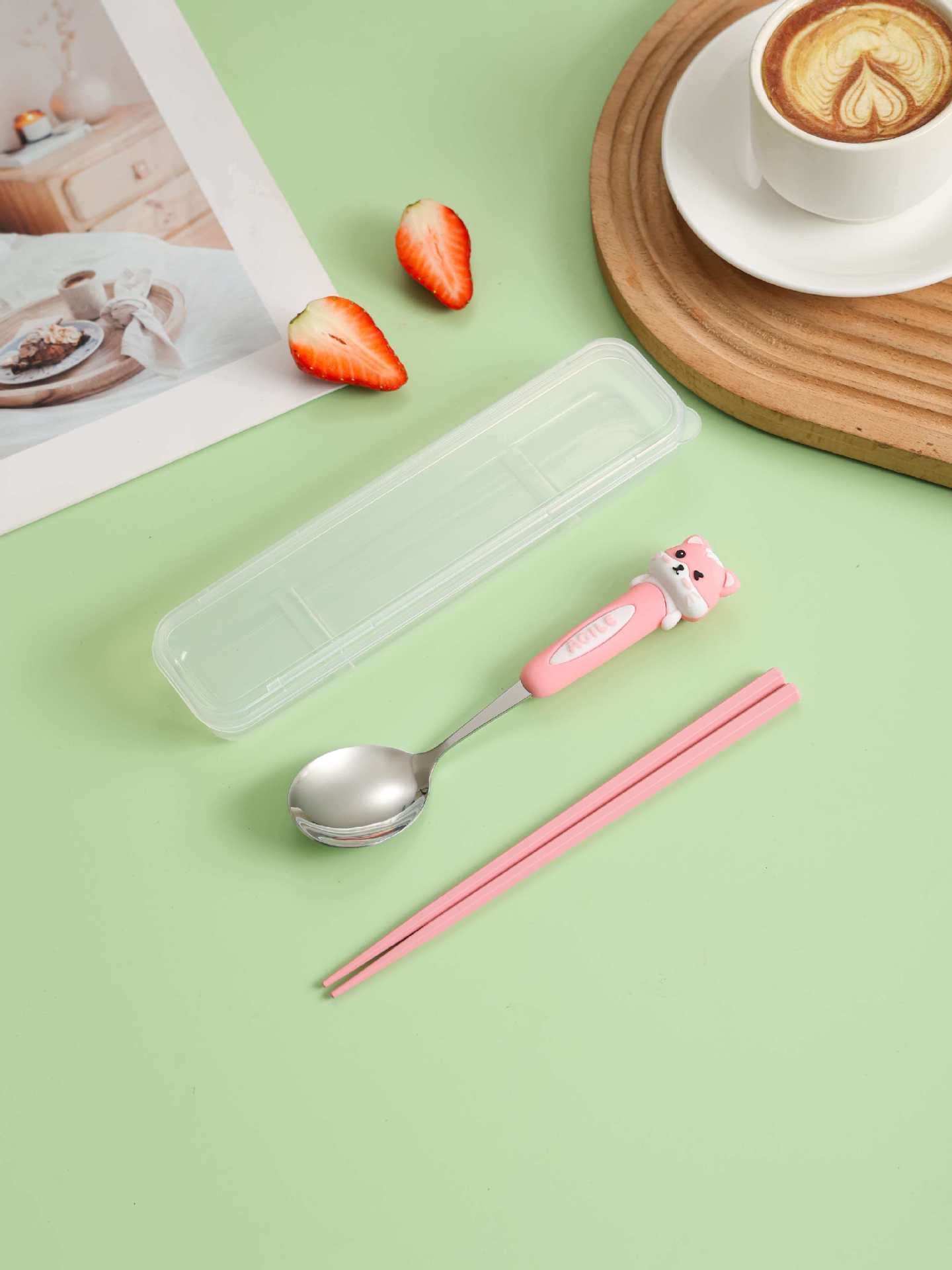 Cute Cartoon Tableware With 304 Stainless Steel Inner Liner, Portable And Foldable Design For Kitchen And Dining