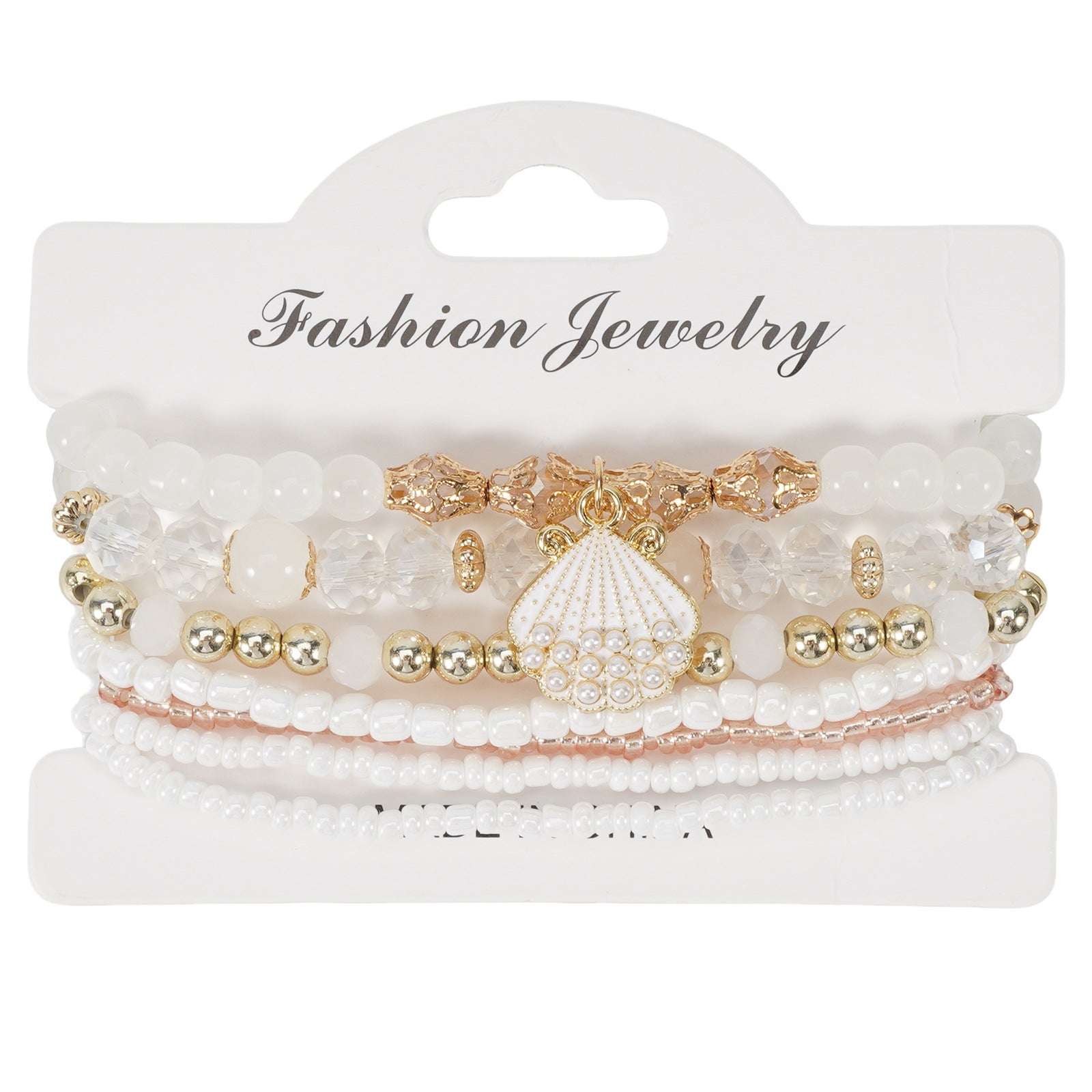Bohemian Shell Beaded Bracelet In White With Mixed Materials For Unisex Style
