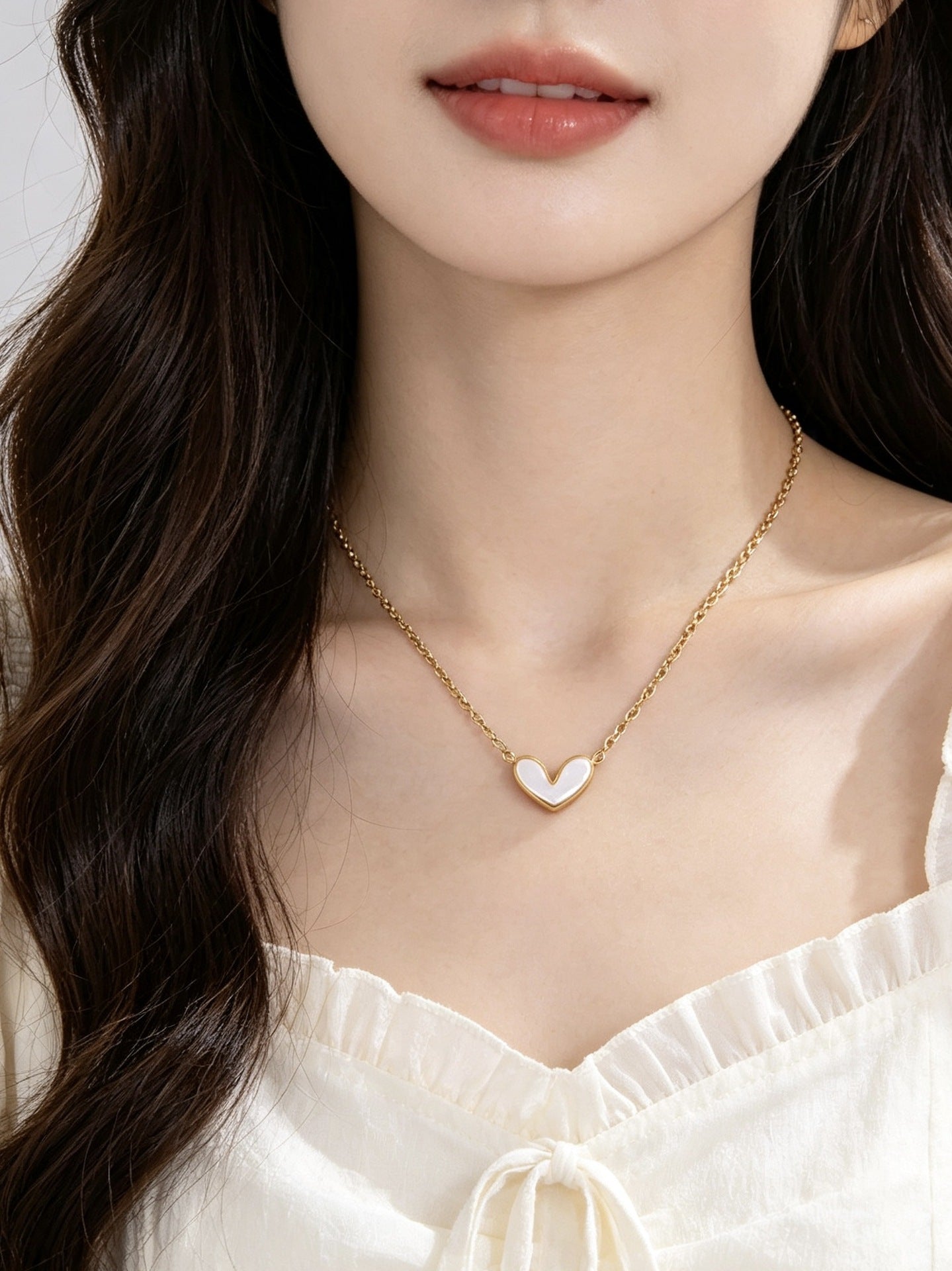 Heart Shape Simple Style Necklace For Women In 304 Stainless Steel With Waterproof Non Tarnish PVD Coated Cable Chain