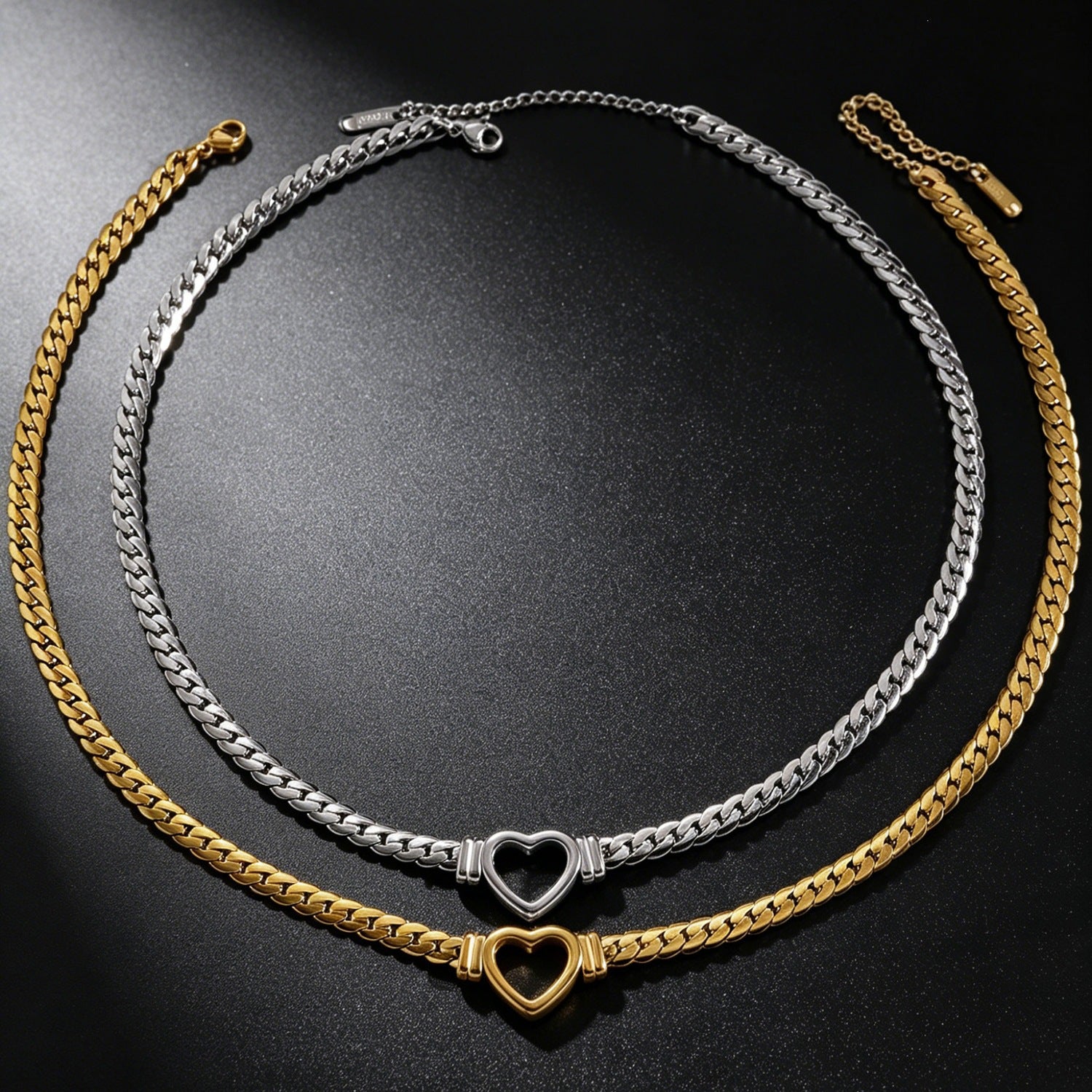 Heart Shape Cuban Chain Link Necklace With 304 Stainless Steel Pendant, Electroplated Gold Plating, Hip-Hop Style For Women