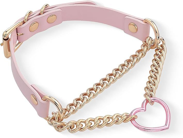 Heart Shape Natural Pink PU Leather Choker Necklace For Women With Leather Rope Chain, Casual Style