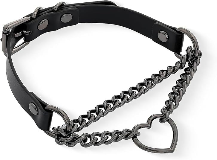 Heart Shape Natural Pink PU Leather Choker Necklace For Women With Leather Rope Chain, Casual Style