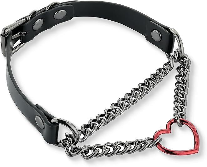 Heart Shape Natural Pink PU Leather Choker Necklace For Women With Leather Rope Chain, Casual Style