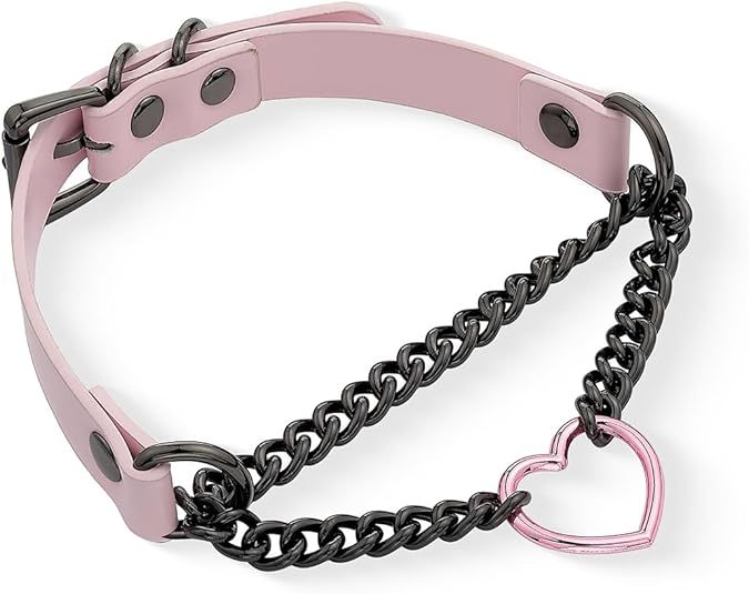 Heart Shape Natural Pink PU Leather Choker Necklace For Women With Leather Rope Chain, Casual Style