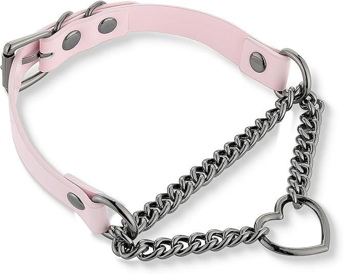 Heart Shape Natural Pink PU Leather Choker Necklace For Women With Leather Rope Chain, Casual Style