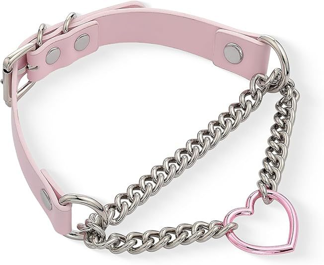Heart Shape Natural Pink PU Leather Choker Necklace For Women With Leather Rope Chain, Casual Style