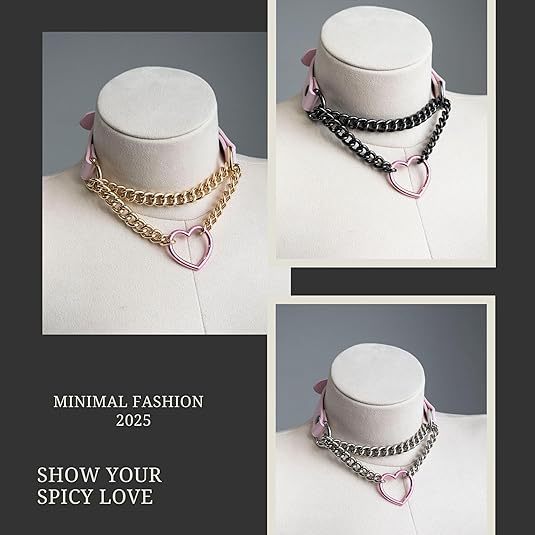 Heart Shape Natural Pink PU Leather Choker Necklace For Women With Leather Rope Chain, Casual Style