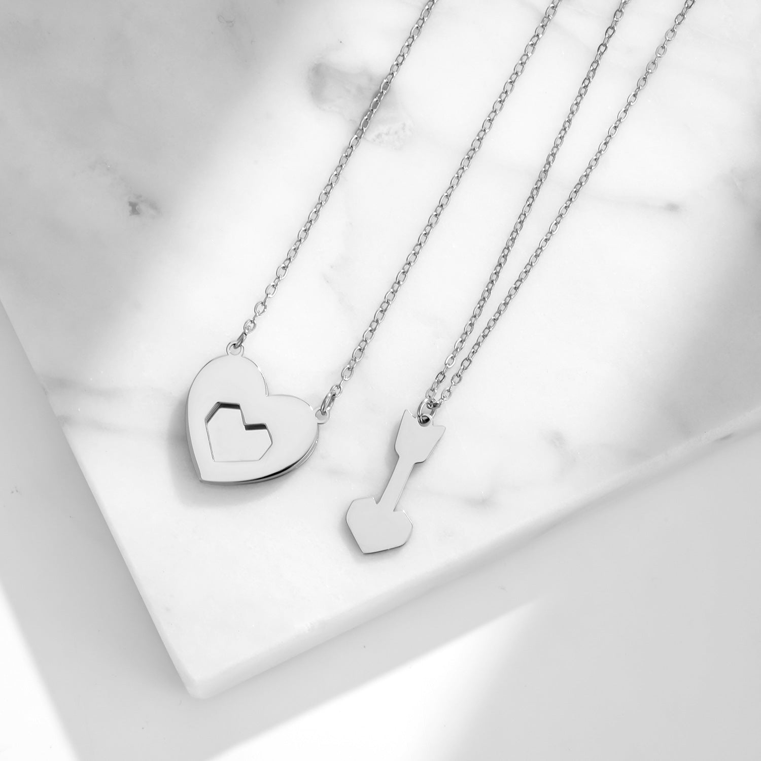 Heart Shape Double Layer Necklace In Gold For Couples, Novelty Style With PVD Coated 304 Stainless Steel And Cable Chain