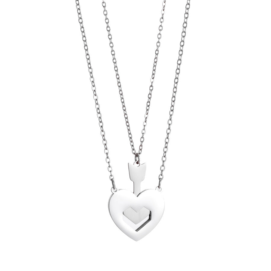 Heart Shape Double Layer Necklace In Gold For Couples, Novelty Style With PVD Coated 304 Stainless Steel And Cable Chain