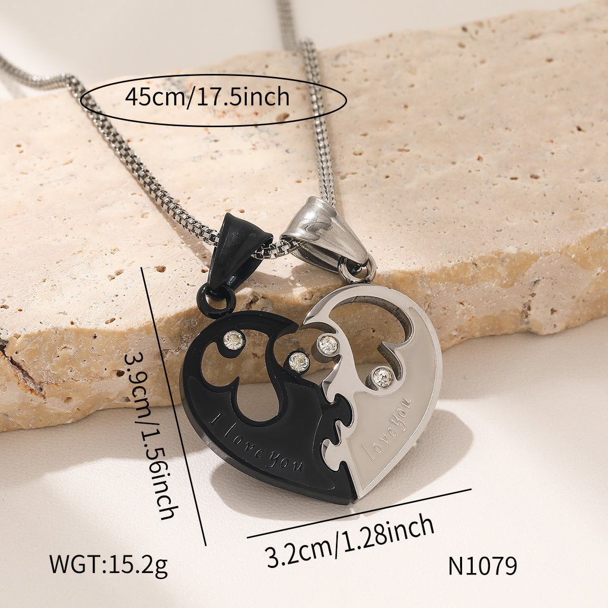 Heart Shape Necklace For Women, Waterproof Non Tarnish 304 Stainless Steel With Rhinestones, Electroplated Cable Chain