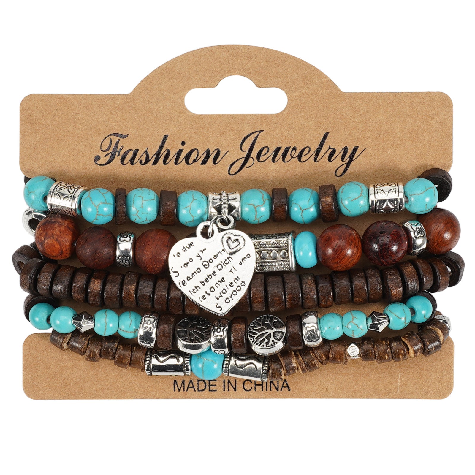 Bohemian Heart Shape Wood Beaded Bracelet For Unisex, Perfect Travel Accessory