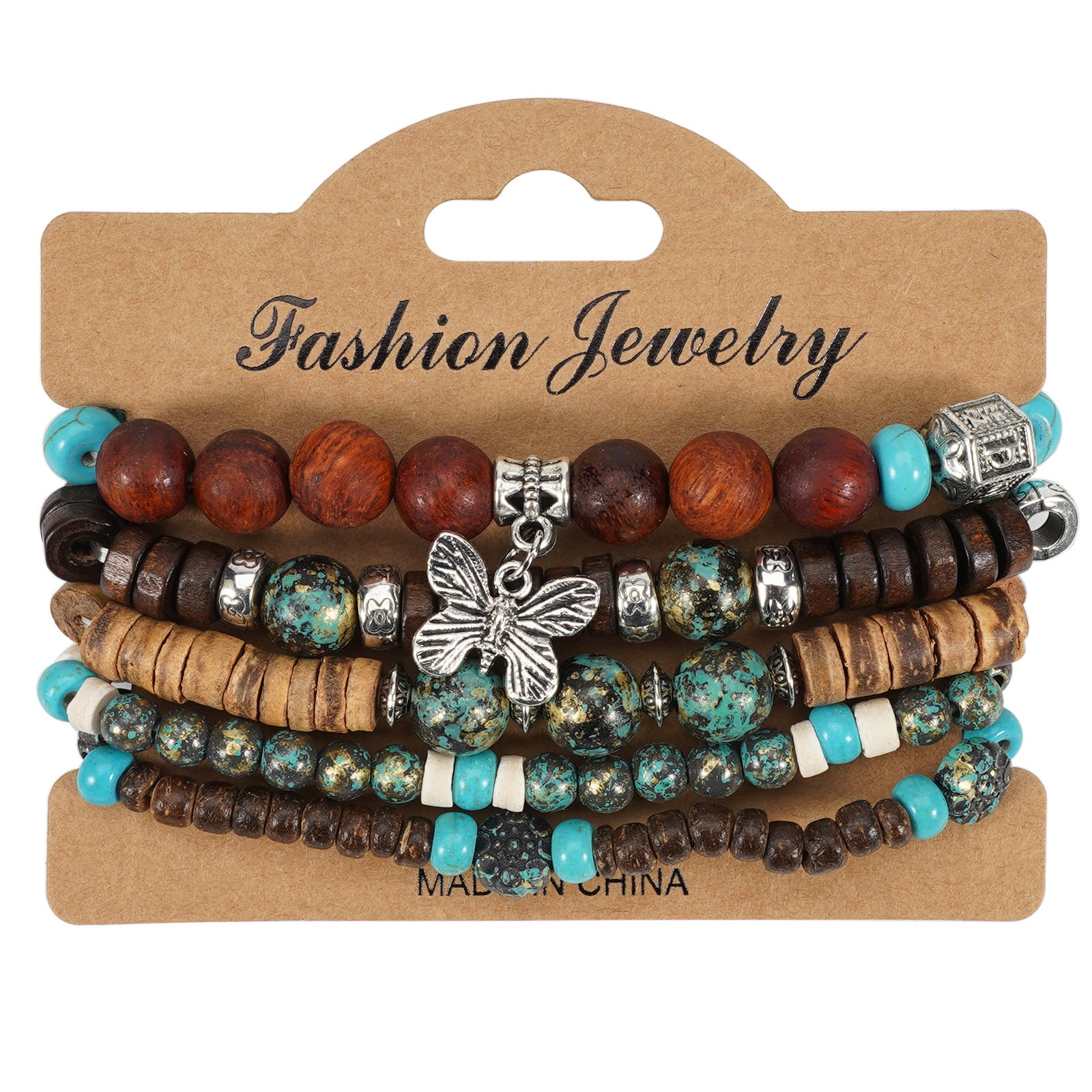 Bohemian Heart Shape Wood Beaded Bracelet For Unisex, Perfect Travel Accessory