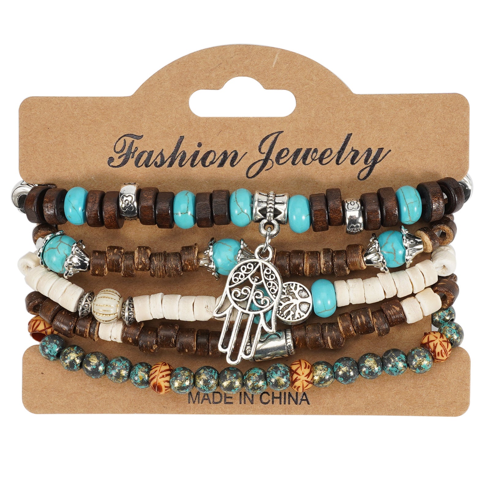 Bohemian Heart Shape Wood Beaded Bracelet For Unisex, Perfect Travel Accessory