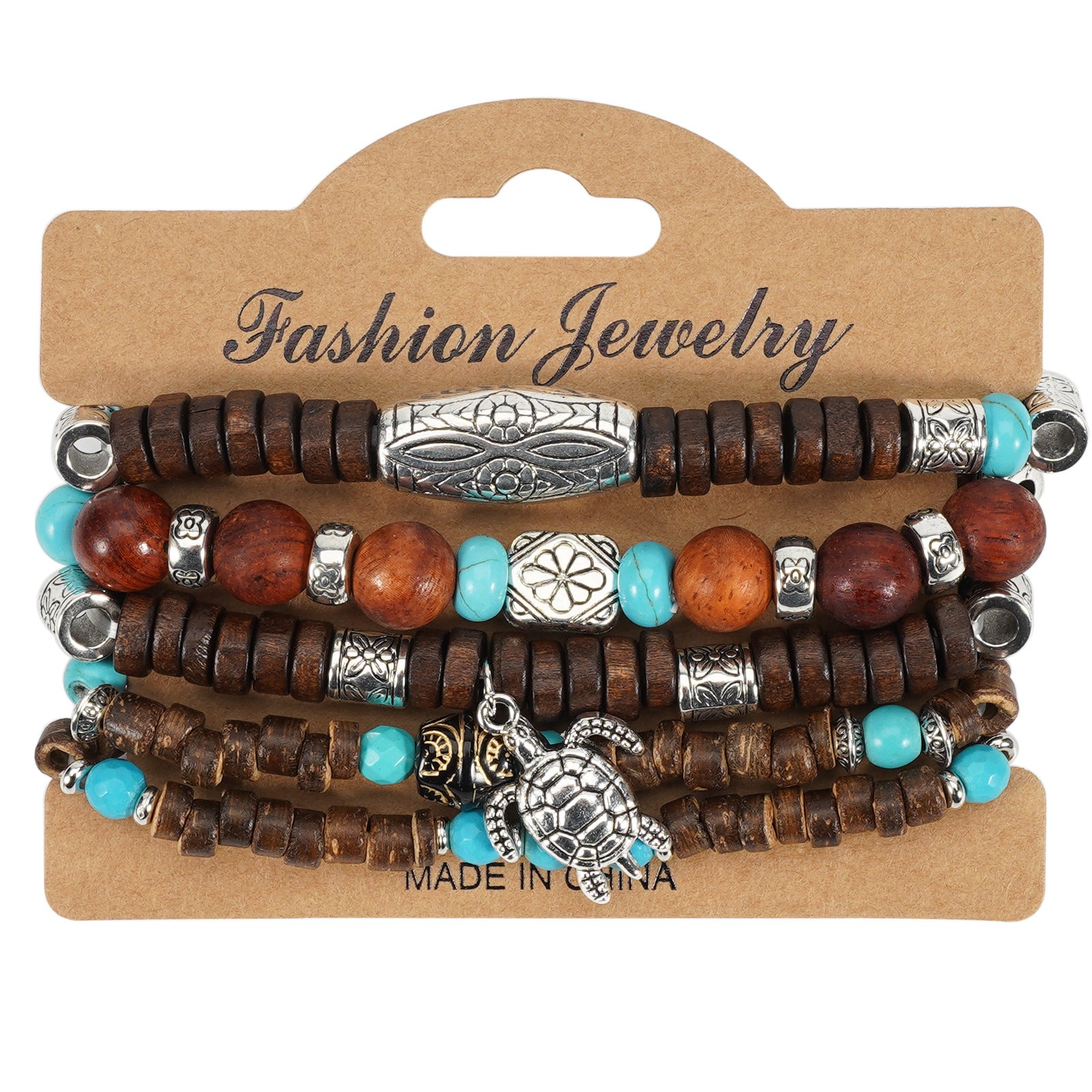 Bohemian Heart Shape Wood Beaded Bracelet For Unisex, Perfect Travel Accessory