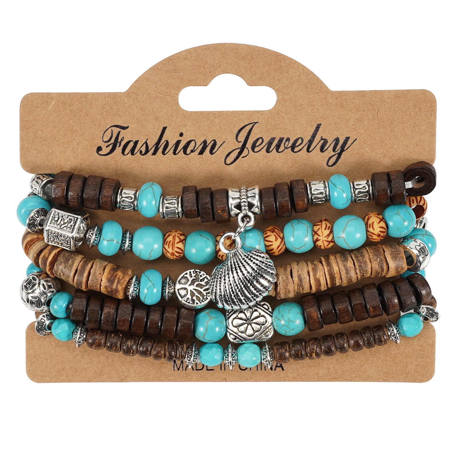 Bohemian Heart Shape Wood Beaded Bracelet For Unisex, Perfect Travel Accessory