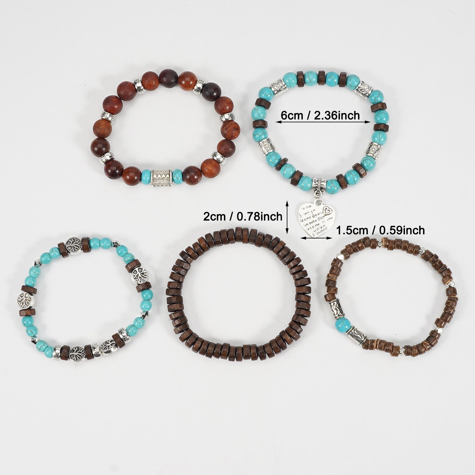 Bohemian Heart Shape Wood Beaded Bracelet For Unisex, Perfect Travel Accessory