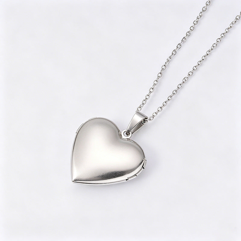 Men's Heart Shape Locket Necklace In Silver 304 Stainless Steel With Electroplated Finish And Cable Chain