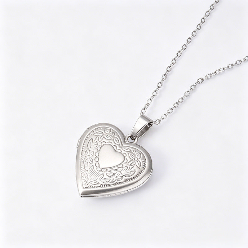 Men's Heart Shape Locket Necklace In Silver 304 Stainless Steel With Electroplated Finish And Cable Chain