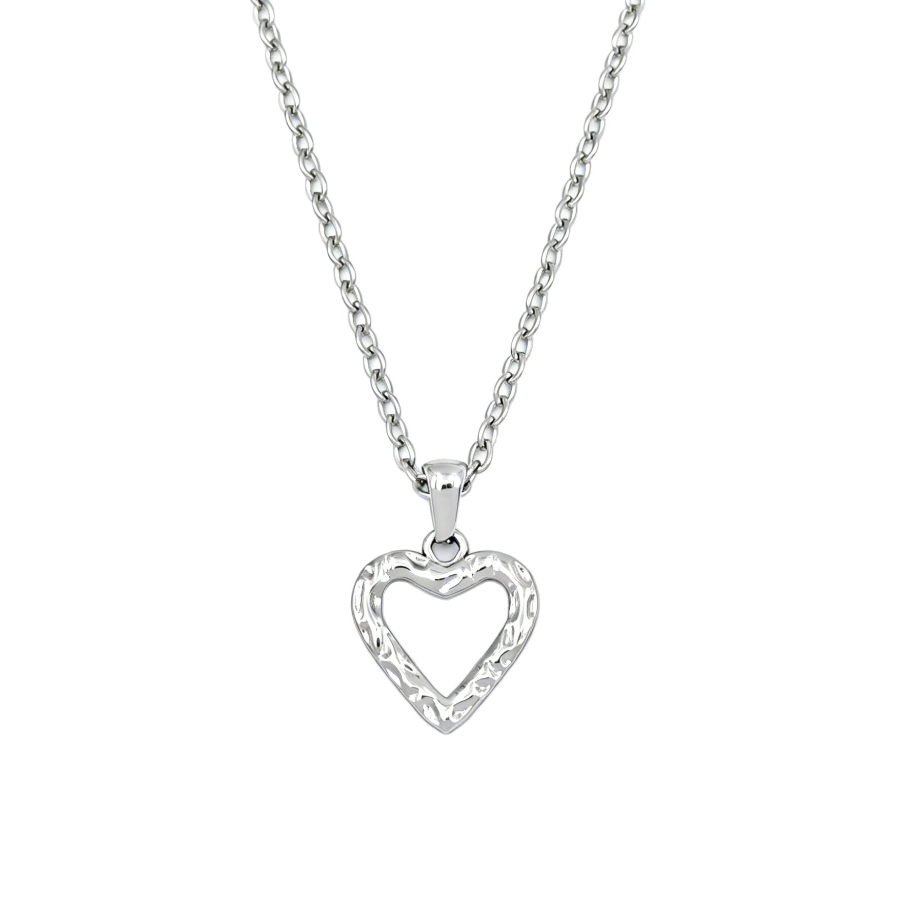 Heart Shape Hammered 304 Stainless Steel Necklace For Women With Steel Color Cable Chain