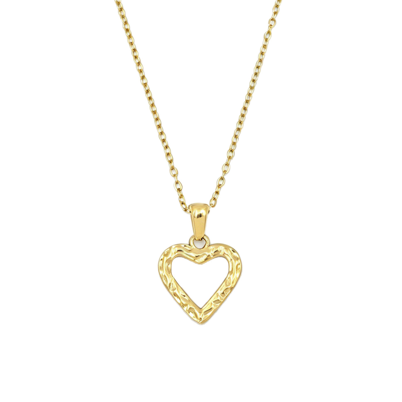 Heart Shape Hammered 304 Stainless Steel Necklace For Women With Steel Color Cable Chain