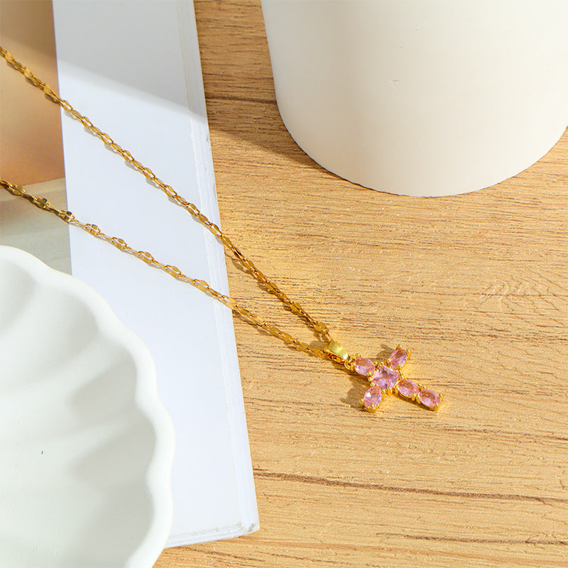 Heart Shape Necklace For Unisex, Waterproof Non Tarnish 18K Real Gold Plated Titanium Steel With Rhinestones