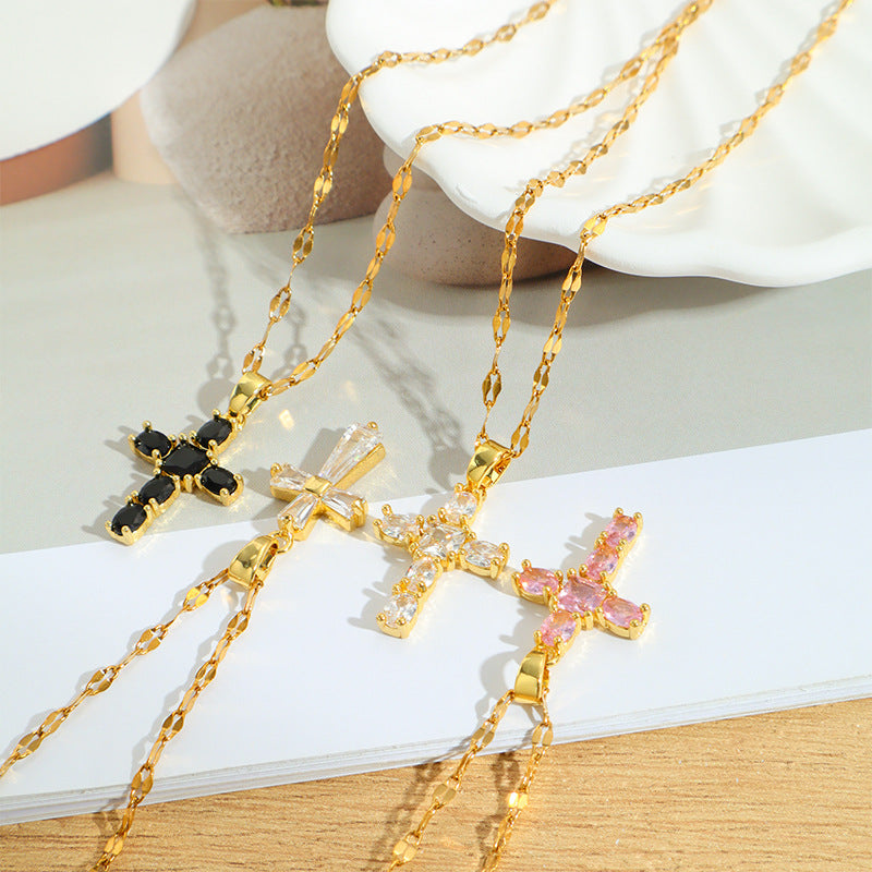 Heart Shape Necklace For Unisex, Waterproof Non Tarnish 18K Real Gold Plated Titanium Steel With Rhinestones