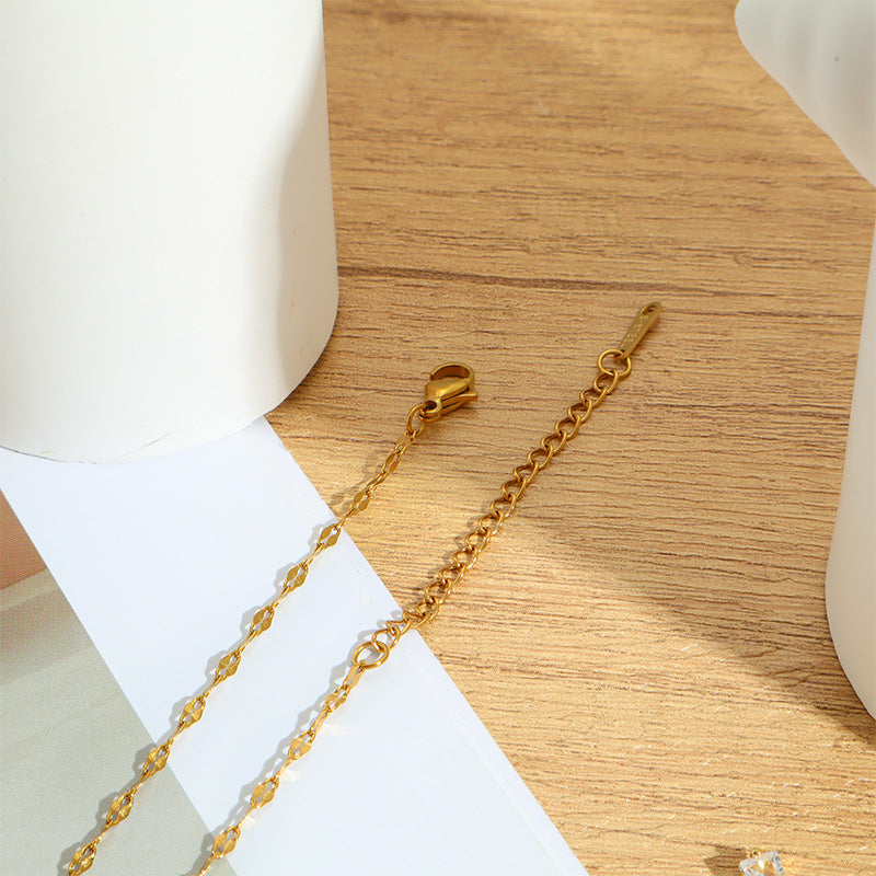 Heart Shape Necklace For Unisex, Waterproof Non Tarnish 18K Real Gold Plated Titanium Steel With Rhinestones