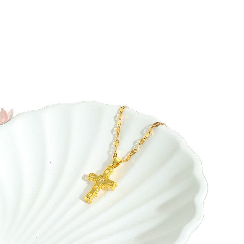 Heart Shape Necklace For Unisex, Waterproof Non Tarnish 18K Real Gold Plated Titanium Steel With Rhinestones
