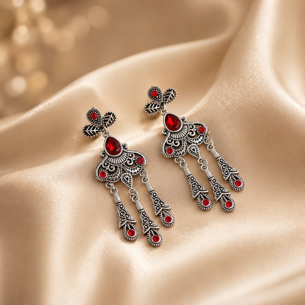 Ethnic Style Tassel Earrings For Women In Peacock Blue Alloy