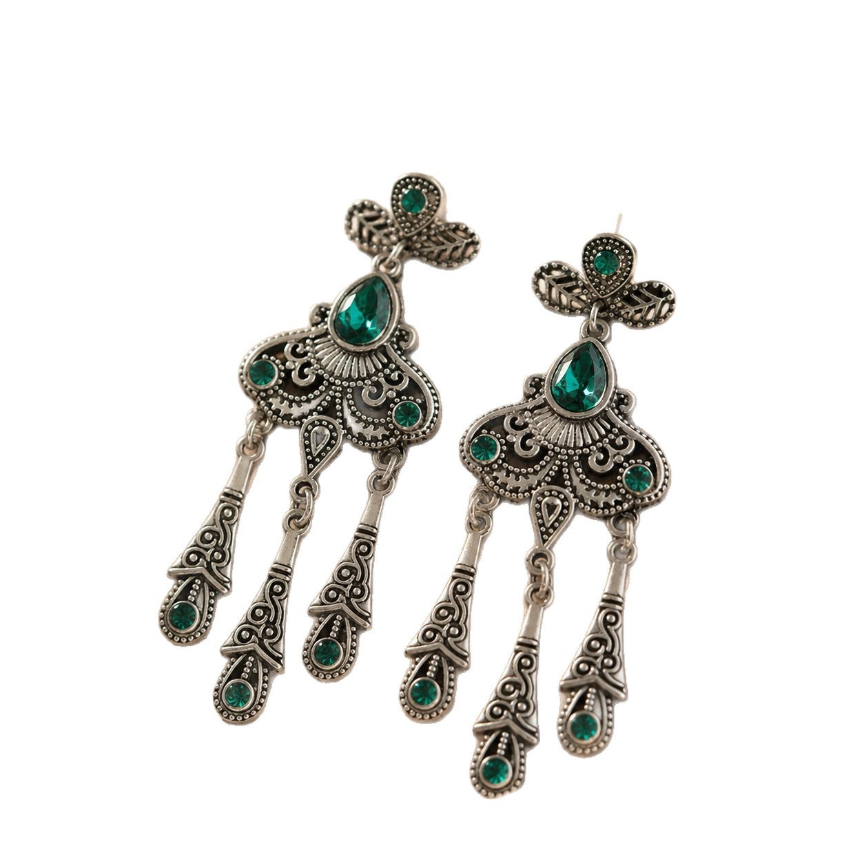 Ethnic Style Tassel Earrings For Women In Peacock Blue Alloy