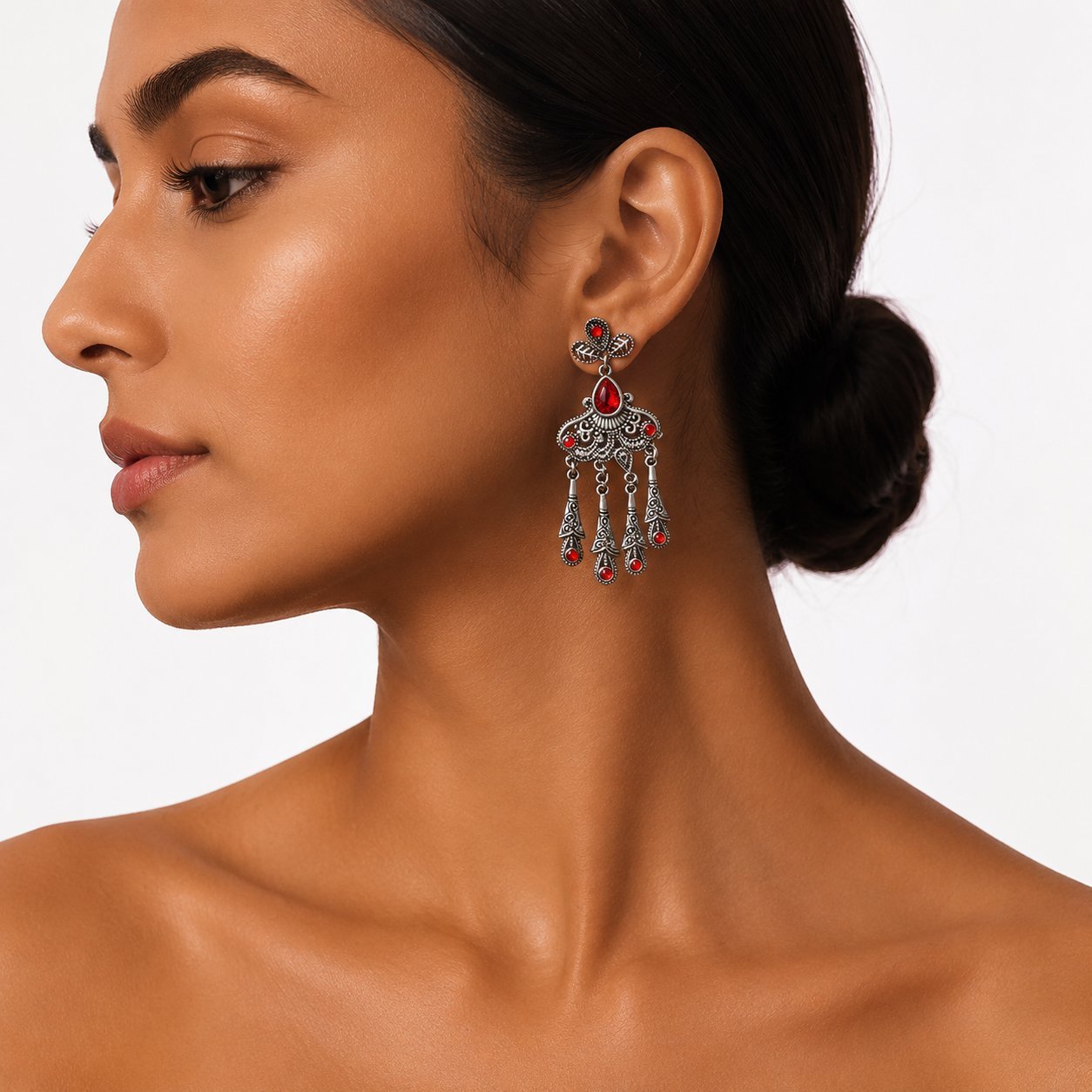 Ethnic Style Tassel Earrings For Women In Peacock Blue Alloy