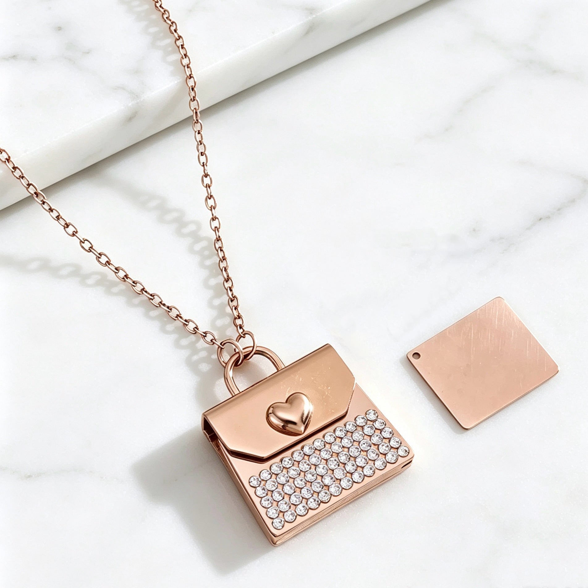 Heart Shape Choker Necklace For Women In Steel Color, 304 Stainless Steel With Real Gold Plated And Rhinestones On Cable Chain