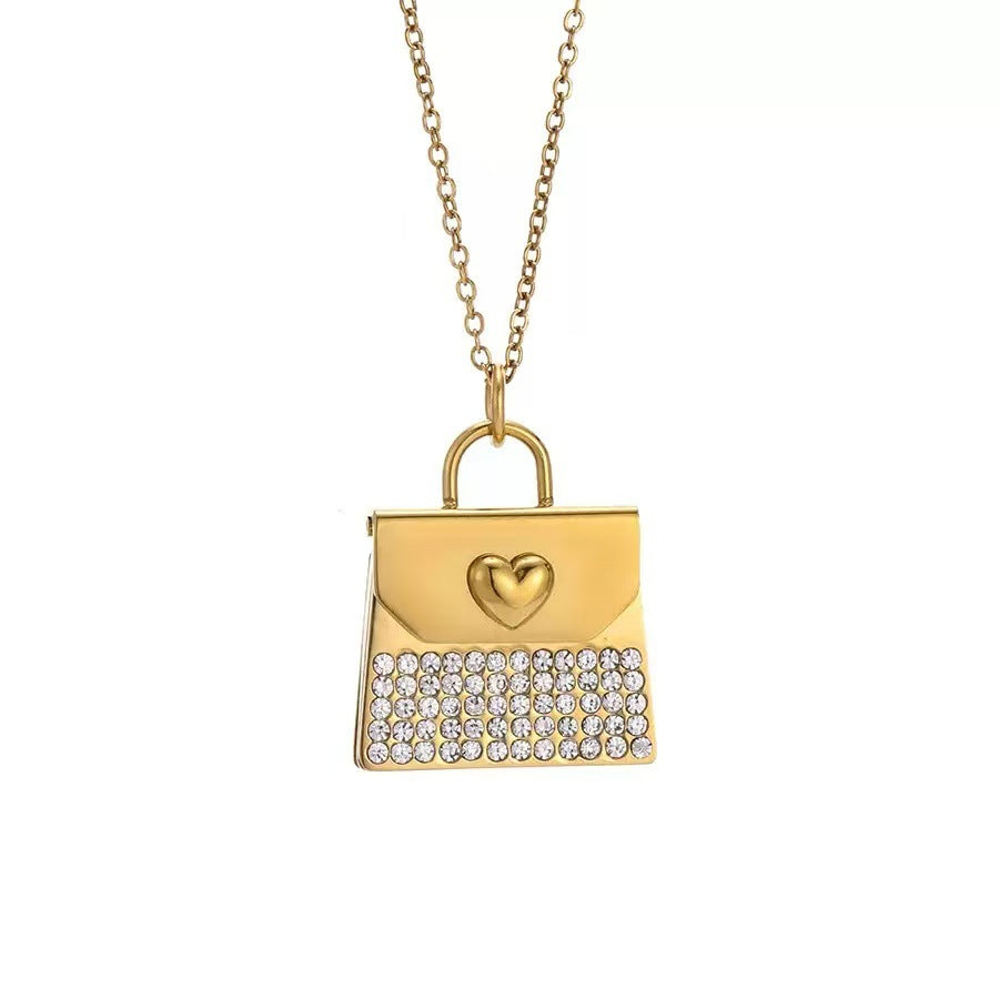 Heart Shape Choker Necklace For Women In Steel Color, 304 Stainless Steel With Real Gold Plated And Rhinestones On Cable Chain